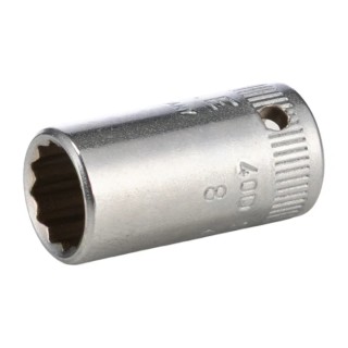 STAHLWILLE 1/4 in Drive 8 mm 12 Point Square Socket, Chrome, Steel, 23mm Overall Length 01030008