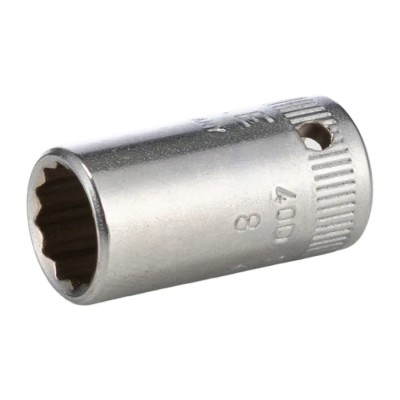 STAHLWILLE 1/4 in Drive 8 mm 12 Point Square Socket, Chrome, Steel, 23mm Overall Length 01030008