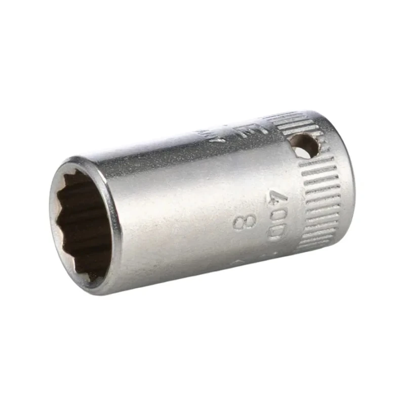 STAHLWILLE 1/4 in Drive 8 mm 12 Point Square Socket, Chrome, Steel, 23mm Overall Length 01030008
