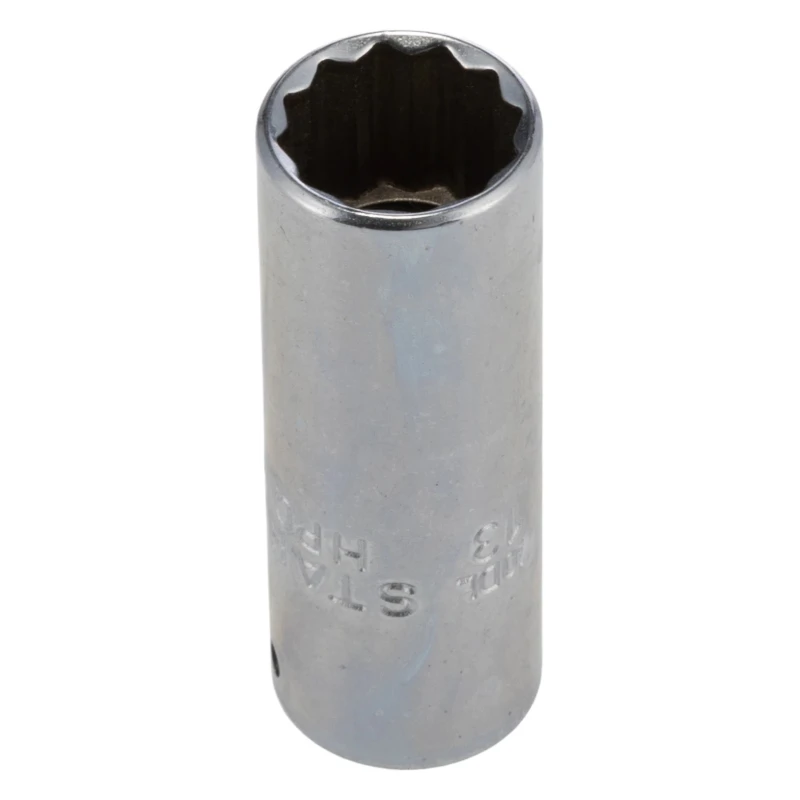 STAHLWILLE 13 mm 12 Point Deep Socket 1/4 in Drive Square, Chrome Finish, 50mm Overall Length 01240013
