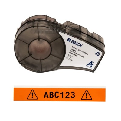 Brady Black on Orange Vinyl Label Printer Tape, 12.7 mm Width, 6.4 m Length, BMP21 LAB Compatible M21-500-595-OR