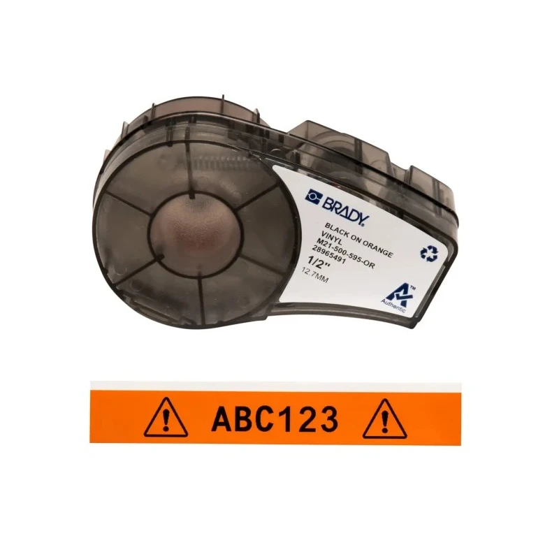 Brady Black on Orange Vinyl Label Printer Tape, 12.7 mm Width, 6.4 m Length, BMP21 LAB Compatible M21-500-595-OR