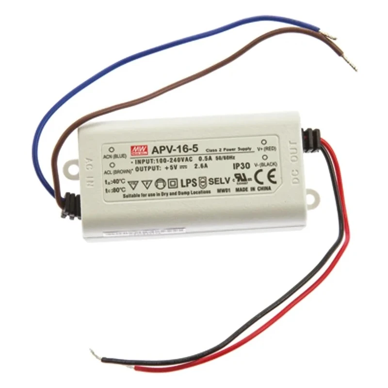 MEAN WELL 5V 13W 2.6A Constant Voltage Panel Mount LED Driver IP30 