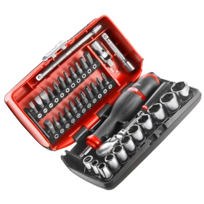 Facom 38-Piece 1/4 in 6 Point Socket Set with Pear Head Ratchet RL.NANO1PB