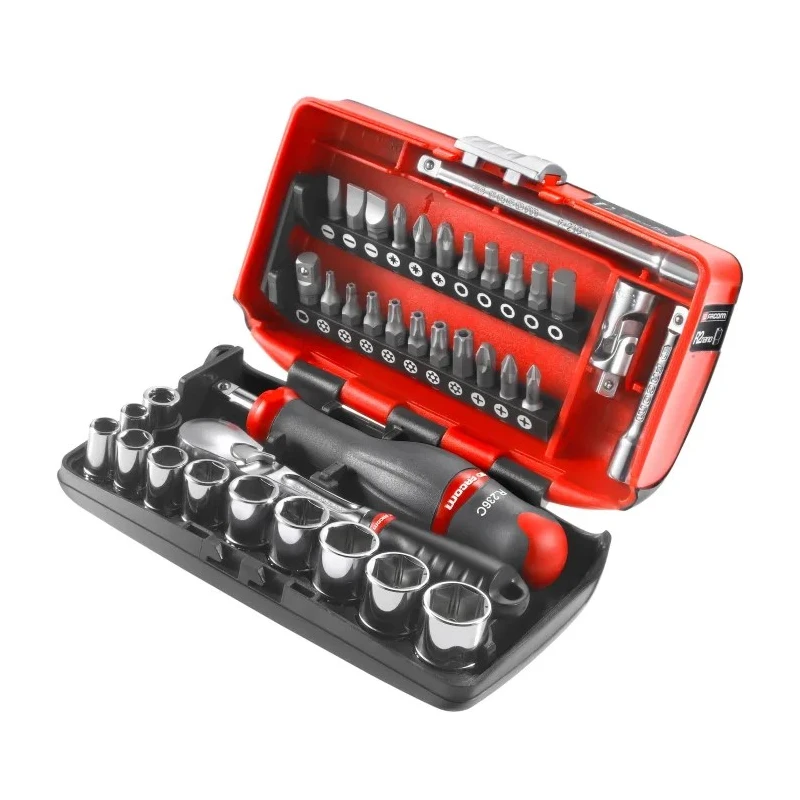 Facom 38-Piece 1/4 in 6 Point Socket Set with Pear Head Ratchet RL.NANO1PB