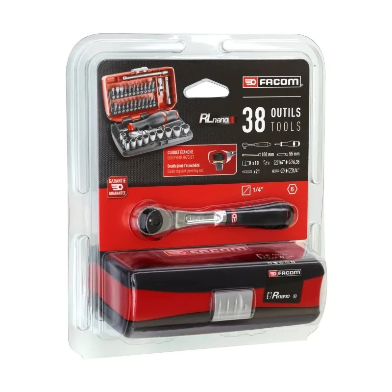 Facom 38-Piece 1/4 in 6 Point Socket Set with Pear Head Ratchet RL.NANO1PB