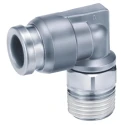 SMC Nickel Plated Brass Pneumatic Male Elbow Fitting, Threaded-to-Tube, R 1/8 in x 8mm Push-in, 90°, KQB2 Series 