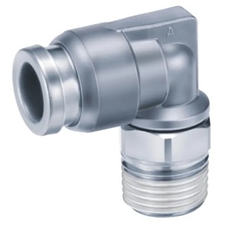 SMC Nickel Plated Brass Pneumatic Male Elbow Fitting, Threaded-to-Tube, R 1/8 in x 8mm Push-in, 90°, KQB2 Series