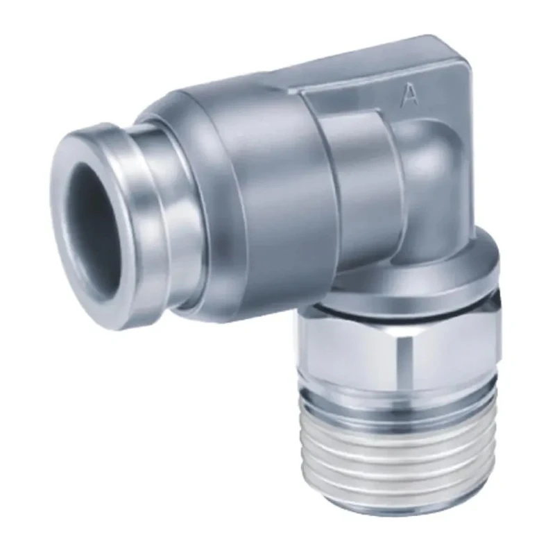 SMC Nickel Plated Brass Pneumatic Male Elbow Fitting, Threaded-to-Tube, R 1/8 in x 8mm Push-in, 90°, KQB2 Series 