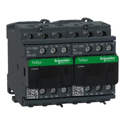 Schneider Electric TeSys D Reversing Contactor 24V DC Coil 3-Pole 9A 5.5kW 3 NO 690V AC LC2D09BLV