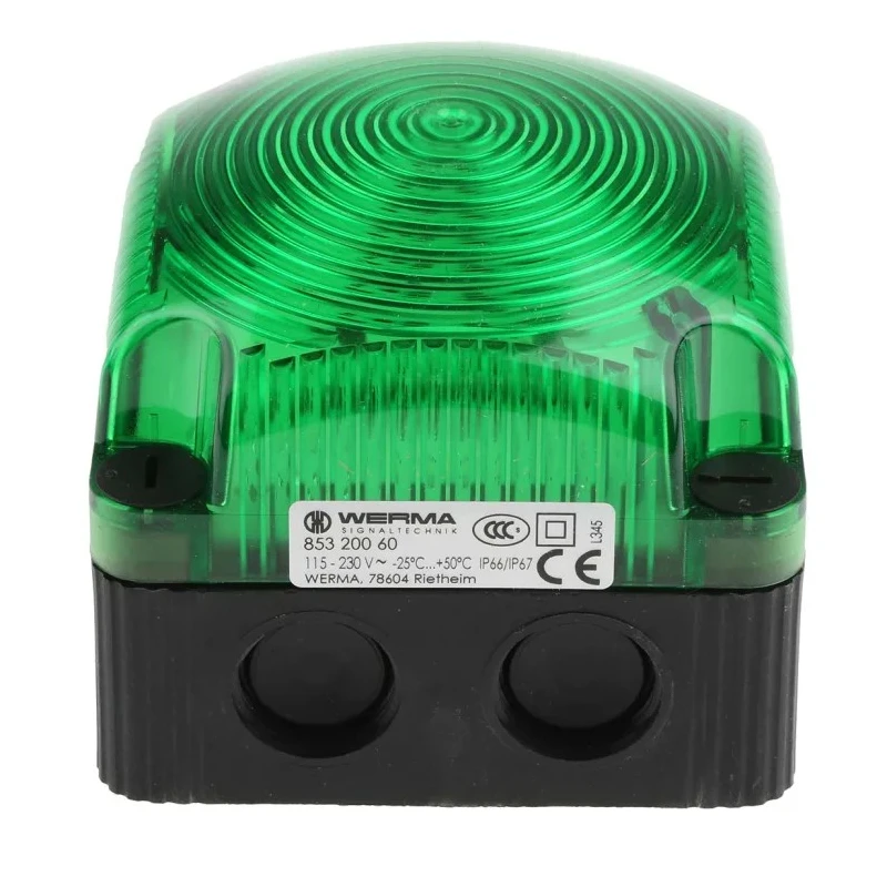 Werma Green LED Beacon BWM 853 Series 230V AC Steady, Wall, Ceiling, Base Mount 853.200.60
