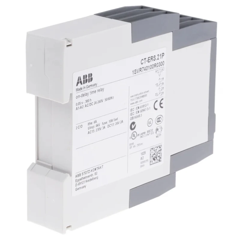 ABB S range Series DIN Rail Timer Relay 2-Contact DPDT 24 to 240 V AC/DC ON Delay 0.05 s to 300 h 1SVR740100R0300 CT-ERS.21P