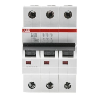 ABB System Pro M Compact S200 Miniature Circuit Breaker, 3-Pole, 63A, Type B, 400V AC, 10 kA 2CDS253001R0635 S203-B63