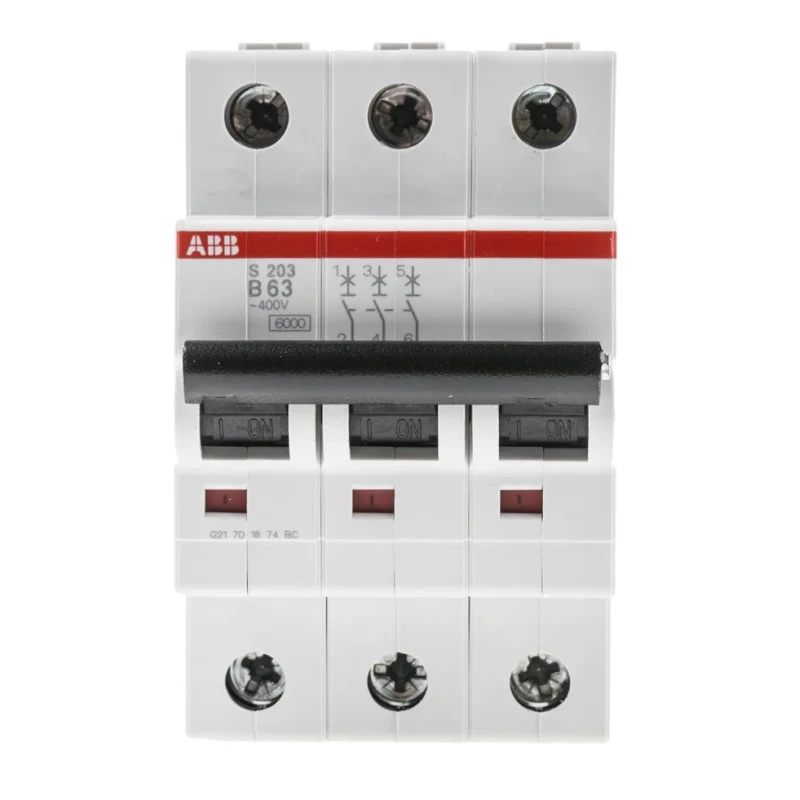 ABB System Pro M Compact S200 Miniature Circuit Breaker, 3-Pole, 63A, Type B, 400V AC, 10 kA 2CDS253001R0635 S203-B63
