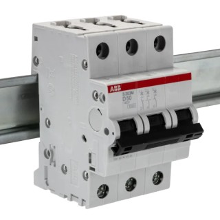 ABB System Pro M Compact Miniature Circuit Breaker, 3-Pole, 50A, Type D, 400V AC, 12V DC, 15 kA 2CDS273001R0501 S203M-D50