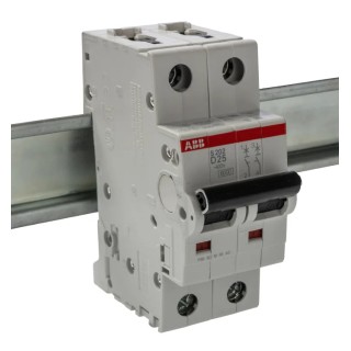 ABB System Pro M Compact S200 Miniature Circuit Breaker, 2-Pole, 25A, Type D, 400V AC, 125V DC, 10 2CDS252001R0251 S202-D25