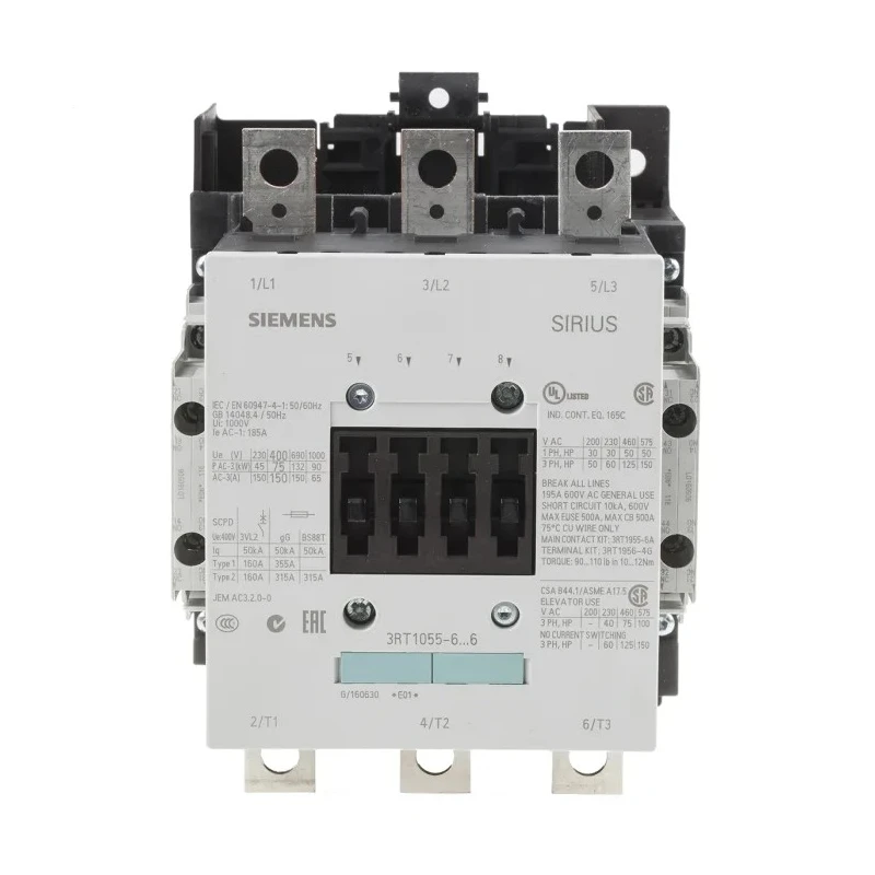 Siemens 3RT1 Safety Contactor 3-Pole 150 A 75 kW 400V AC Coil 3RT1055-6LA06