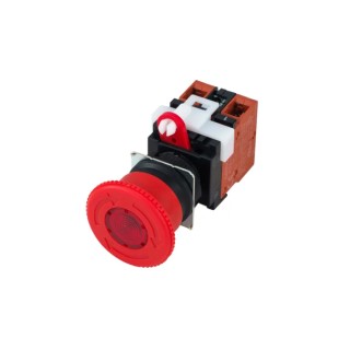 Omron A22E Series Turn Reset Illuminated Emergency Stop Push Button Panel Mount 22mm Cutout 2 NC IP65 A22EL-M-24A-02