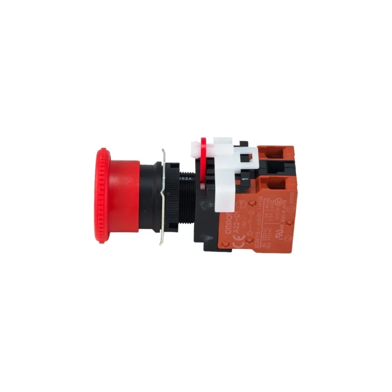 Omron A22E Series Turn Reset Illuminated Emergency Stop Push Button Panel Mount 22mm Cutout 2 NC IP65 A22EL-M-24A-02