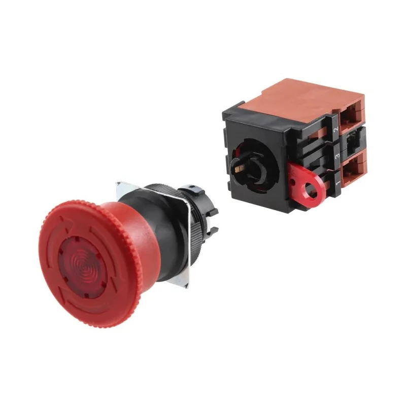 Omron A22E Series Turn Reset Illuminated Emergency Stop Push Button Panel Mount 22mm Cutout 2 NC IP65 A22EL-M-24A-02