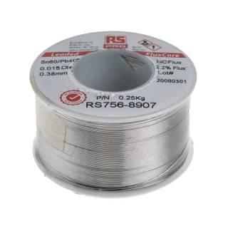 RS PRO Lead Solder Wire 0.38 mm Diameter, 183°C Melting Point, 60/40 Tin/Lead Alloy 250g 756-8907