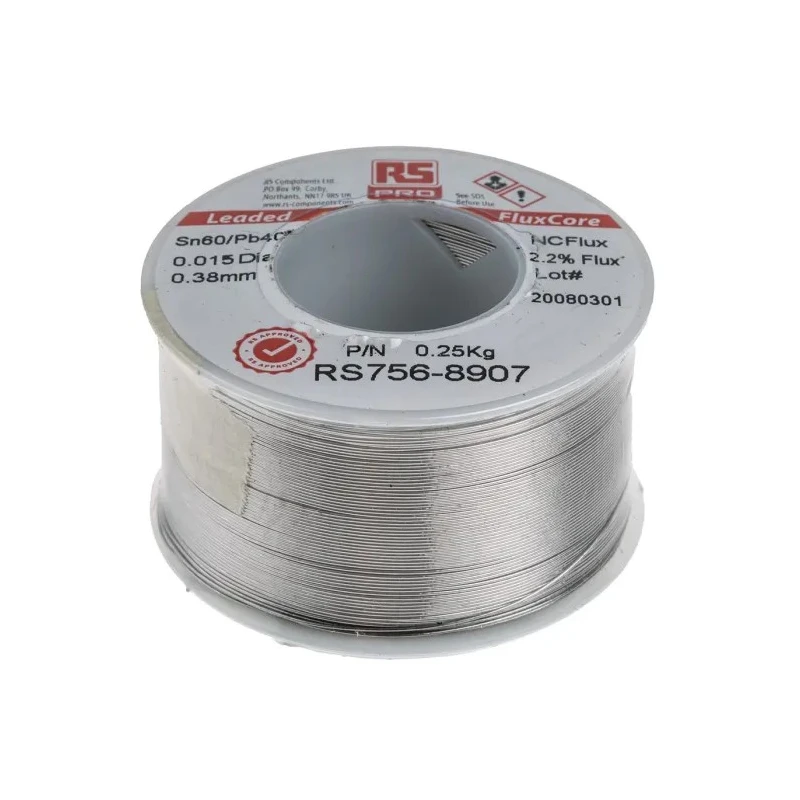 RS PRO Lead Solder Wire 0.38 mm Diameter, 183°C Melting Point, 60/40 Tin/Lead Alloy 250g 756-8907