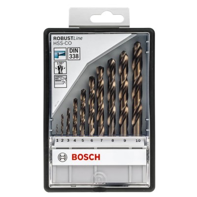 Bosch 10-Piece Twist Drill Bit Set for Metal, 1 mm to 10 mm, HSS-Co 2607019925