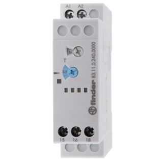 Finder 83 Series DIN Rail Timer Relay, 1-Contact, 24 V dc/24 V ac/240 V ac, 0.05-10 s/min/h/d Time Range 83.11.0.240.0000