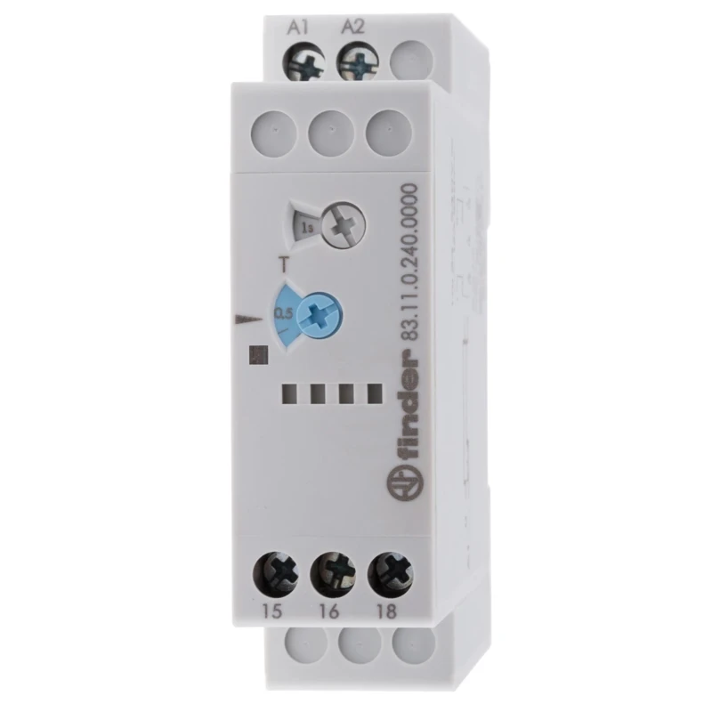 Finder 83 Series DIN Rail Timer Relay, 1-Contact, 24 V dc/24 V ac/240 V ac, 0.05-10 s/min/h/d Time Range 83.11.0.240.0000