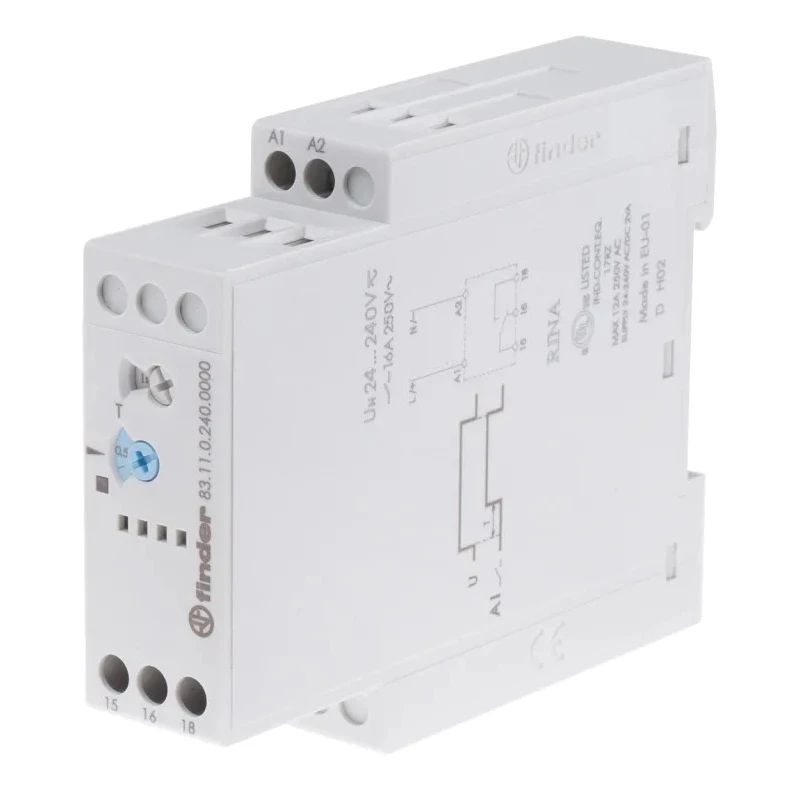Finder 83 Series DIN Rail Timer Relay, 1-Contact, 24 V dc/24 V ac/240 V ac, 0.05-10 s/min/h/d Time Range 83.11.0.240.0000