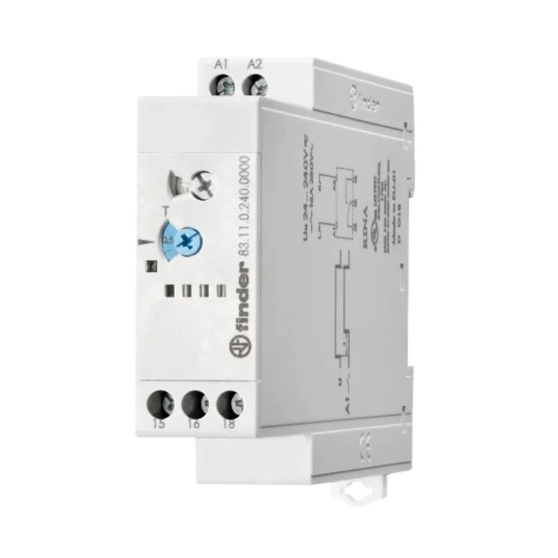 Finder 83 Series DIN Rail Timer Relay, 1-Contact, 24 V dc/24 V ac/240 V ac, 0.05-10 s/min/h/d Time Range 83.11.0.240.0000