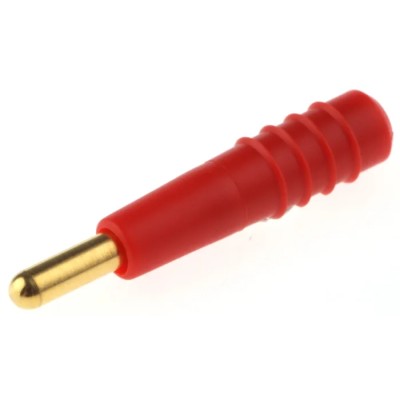 Staubli Red Male Test Plug, 2 mm Connector, Solder Termination, 30 V AC / 60 V DC, 10 A, Gold Plating 22.2609-22