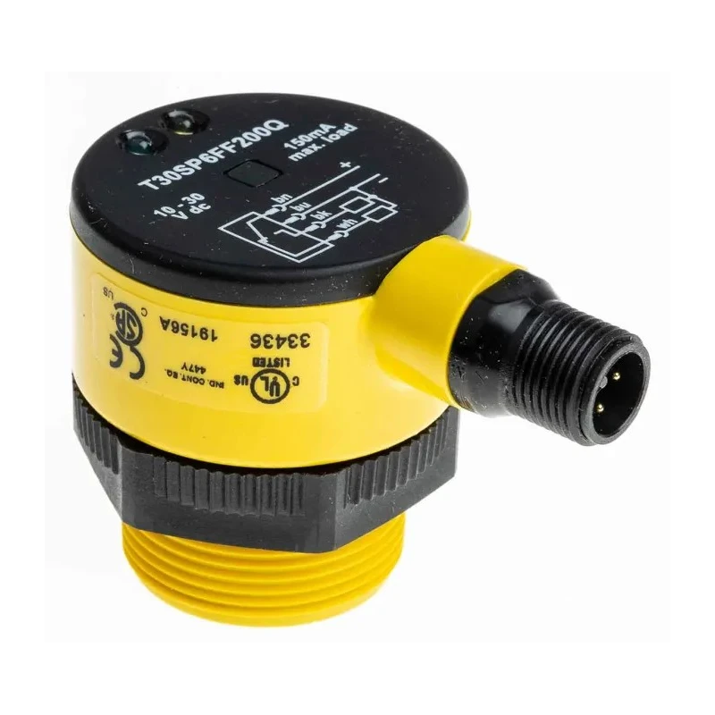 Banner Diffuse Photoelectric Sensor Barrel Sensor 200 mm Detection Range PNP Output IP69K Protection T30SP6FF200Q