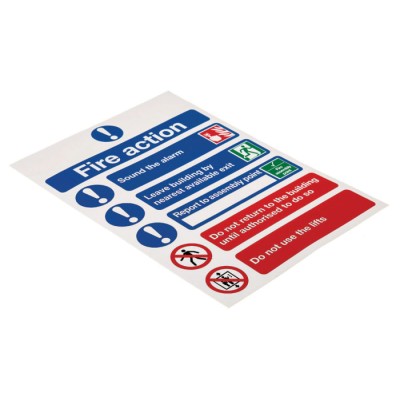 Signs & Labels Vinyl Fire Safety Sign Fire Action Instructions Self-Adhesive 210mm x 148mm 763-2033