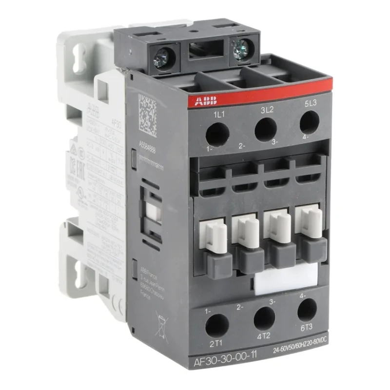 ABB AF30 3-Pole Contactor with 24V AC/DC Coil 50A Contact Current 15kW Power Rating 690V AC 3 NO Terminals AF30-30-00-11