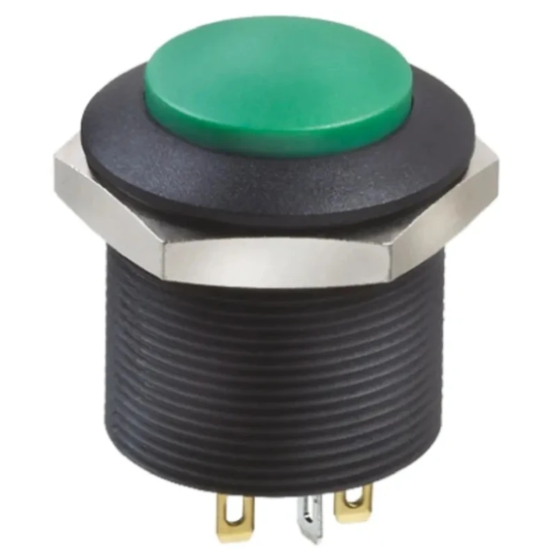 Apem FP Series Illuminated Push Button Switch, Latching, Panel Mount, 24.2 mm Cutout, DPDT, Green LED, 12V dc FPAR1D1432B1X