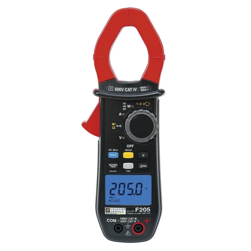 Chauvin Arnoux Clamp Meter, F205 Model, 900 A DC, 1400 V DC, 1000 V AC, True RMS, CAT III, CAT IV P01120925