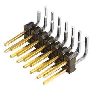 Samtec TSW Series Right Angle Through Hole Pin Header 14 Contacts 2.54 mm Pitch 2 Row Unshrouded TSW-107-08-L-D-RA
