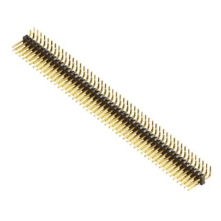 Samtec Right Angle Through Hole Pin Header, 100 Contacts, 2.54 mm Pitch, 2 Row, Unshrouded, Phosphor TSW-150-08-G-D-RA