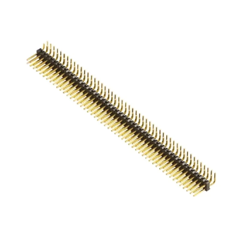 Samtec Right Angle Through Hole Pin Header, 100 Contacts, 2.54 mm Pitch, 2 Row, Unshrouded, Phosphor TSW-150-08-G-D-RA