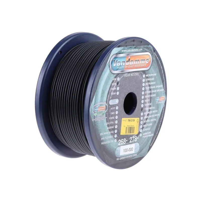 Van Damme 268-100 Series 2 Core Screened Audio Cable 3.6 mm OD 100 m Length 1000V Copper Conductor 268-100-000
