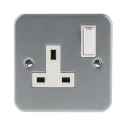 RS PRO 13A Grey 1 Gang Plug Socket Indoor Type G British 230V Matt Steel Metal Clad 768-3504