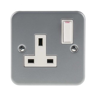 RS PRO 13A Grey 1 Gang Plug Socket Indoor Type G British 230V Matt Steel Metal Clad 768-3504