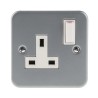 RS PRO 13A Grey 1 Gang Plug Socket Indoor Type G British 230V Matt Steel Metal Clad 768-3504