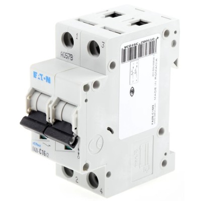 Eaton xEffect Miniature Circuit Breaker, 2-Pole, 16A, Type C Tripping Characteristics, 400V AC, 6 kA 239103 FAZ6-C16/2