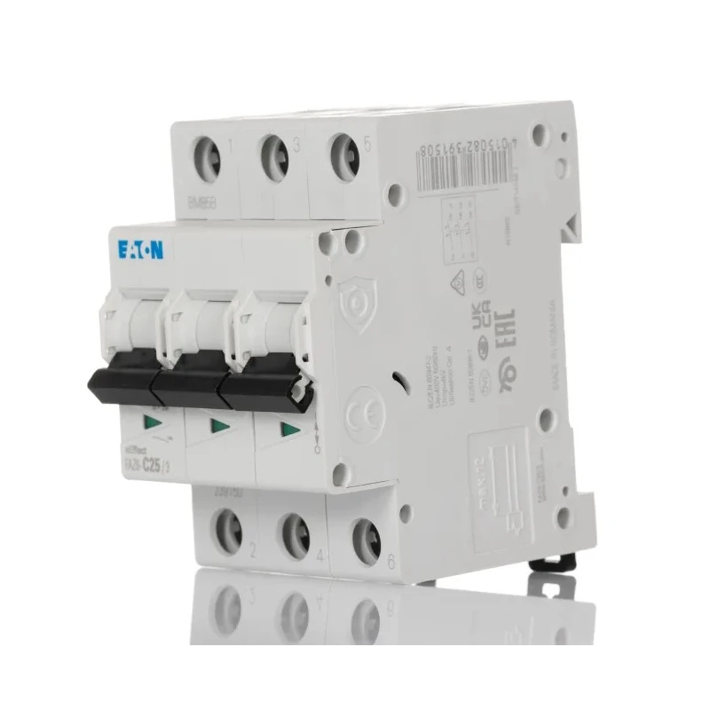 Eaton xEffect Miniature Circuit Breaker, 3 Poles, 25A Current Rating, Type C, 400V AC, 60V DC, 6kA 239150 FAZ6-C25/3