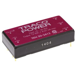 TRACOPOWER 50W Regulated Isolated DC/DC Converter, 12V DC Output, 4.17A, 18-36V DC Input, Metal Case, PCB Mount TEN 50-2412