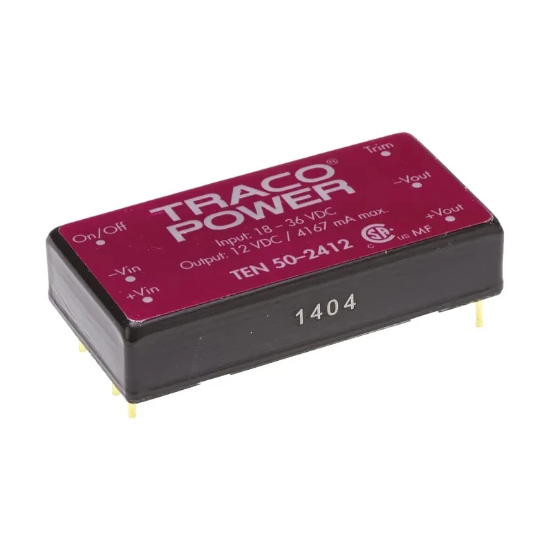 TRACOPOWER 50W Regulated Isolated DC/DC Converter, 12V DC Output, 4.17A, 18-36V DC Input, Metal Case, PCB Mount TEN 50-2412