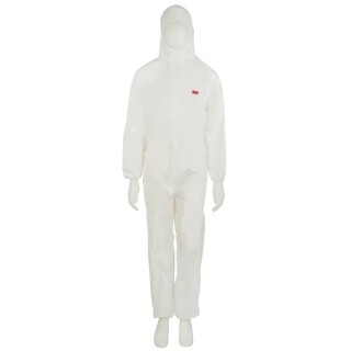 3M White Disposable Coverall, Unisex, 115 to 124 cm Chest Size, Hooded, Dust Protection, Waterproof, Anti-Static 7000089665