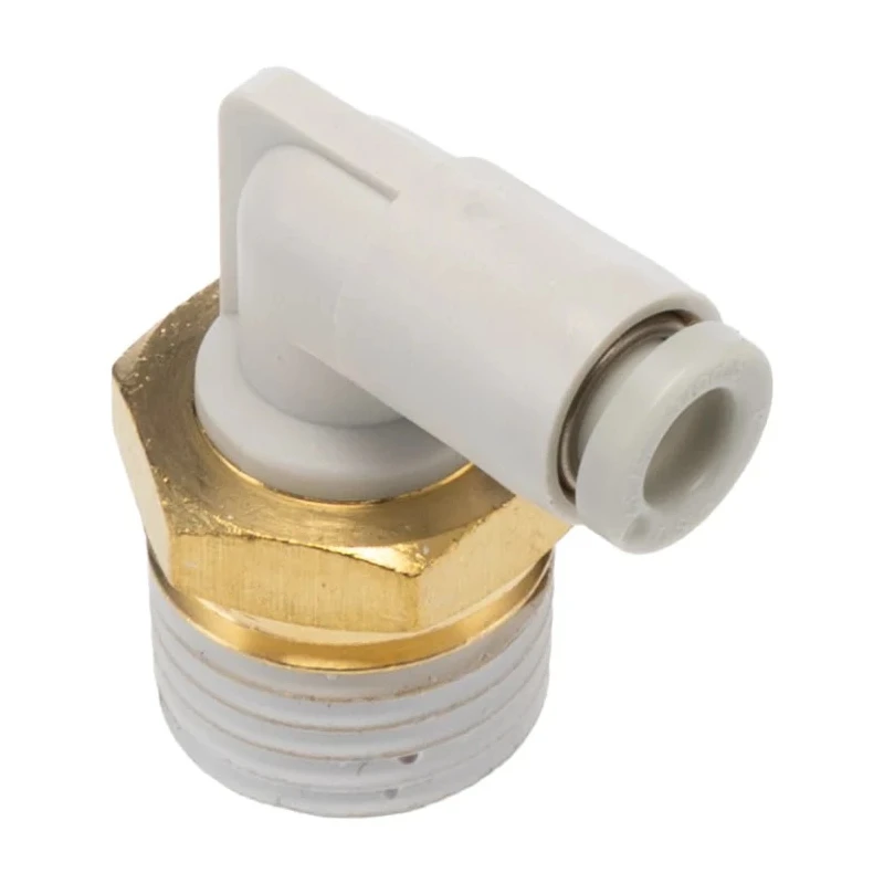 SMC ElectroLess Nickel Plated Brass Pneumatic Fitting, Male Thread R 1/4 in, 4mm Push-in, 90° Elbow KQ2L04-02AS